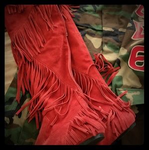 Sam Edelman Over the knee suede fringe flat boot